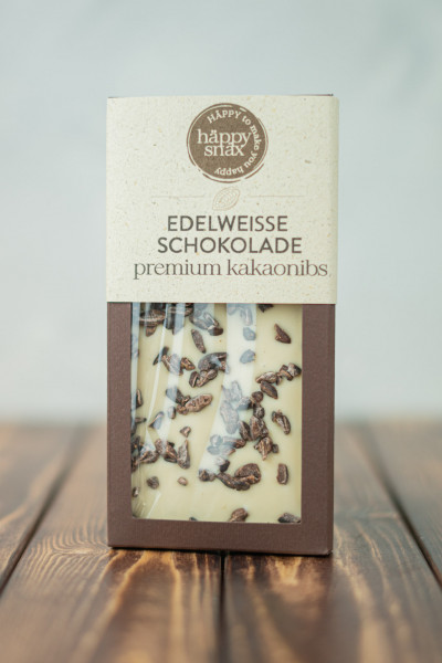 Häppy Snax Weiße Schokolade mit Kakaonibs